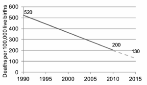 [Chart showing maternal death rates from 1990-2015]