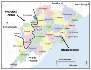 Figure 2: Map of Odisha showing the project area