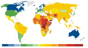 colour coded map of Fragile states index 2019